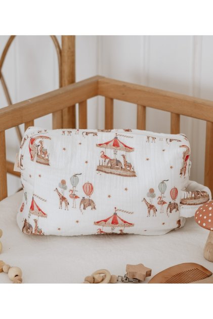 Muslin Baby Care Bag, Waterproof Inner Surface - Carousel