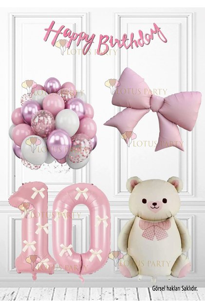 Pink Bow Set with Cream-Colored Ribbon Bear Ribbon Number Pink Bow Pink Color Number 10 Years Old