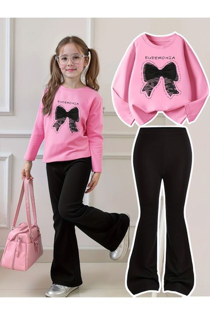 2-Piece Girls' Casual Top and Bottom Set for Winter