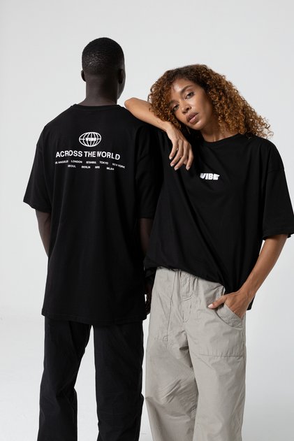Across the World Oversize Black T-Shirt