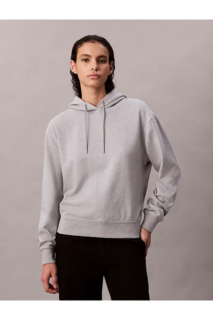 Women's Regular Fit Ck Logo Embroidered Hooded Long Sleeve Grey Sweatshirt Lv047C224G-P79