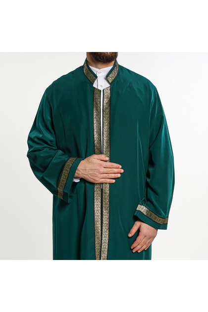 Cübbe - İmam Cübbesi - Namaz Cübbesi - Yeşil Renk - 4 Numara - Sırmalı Model - Namaz Kıyafeti -