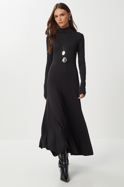 Flared Long Modal Dress Lub0235 Black