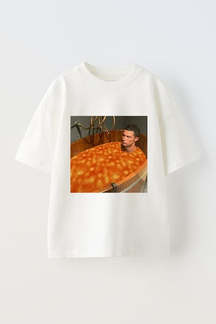 Ronaldo Lava Printed Unisex Cotton White Oversize T-Shirt