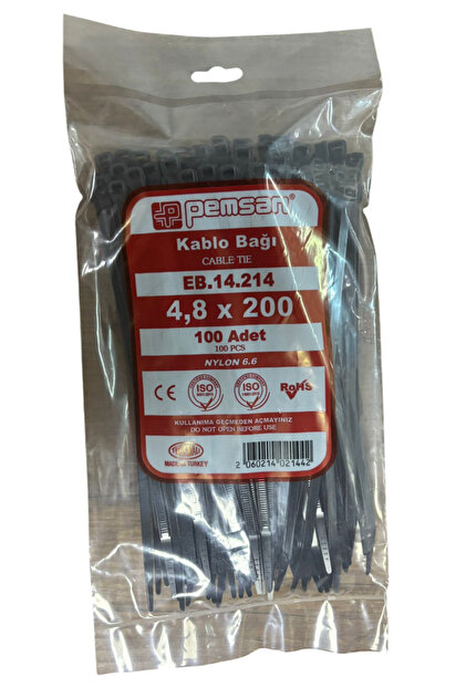 Pemsan Kablo Bağı Cırt Kelepçe 4.8x200 mm Siyah 100 Adet Fiyatıdır