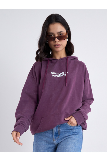 Women Purple Slogan Print Longline Hoodie