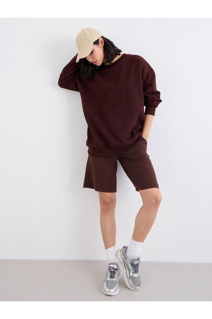 Women Longline Brown Sweatshirt