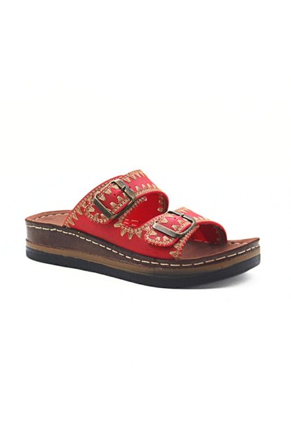 Double Buckle Embroidered Orthopedic Slippers