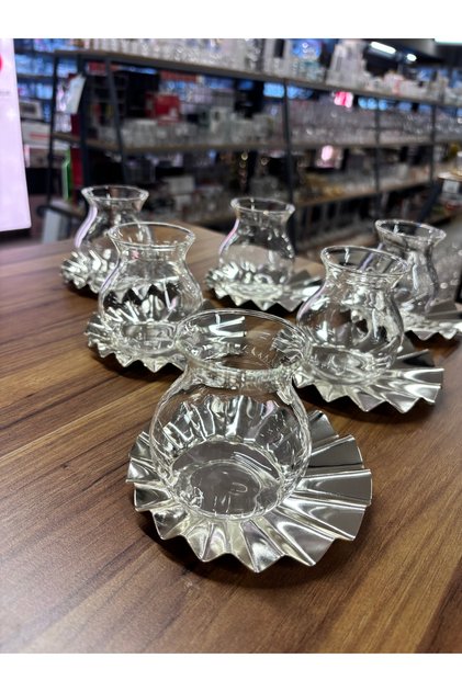 Metal Coaster,Tea Set with Glass Drinkers,12-Piece Tea Set for 6 People,Luxury,Metal Tea Plate