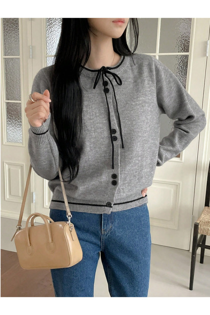 Women's Color Block Bow Knit Cardigan