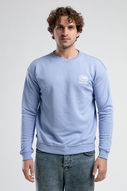 Eastside Sky Blue Crew Neck Embroidered Loose Fit Men's Sweatshirt