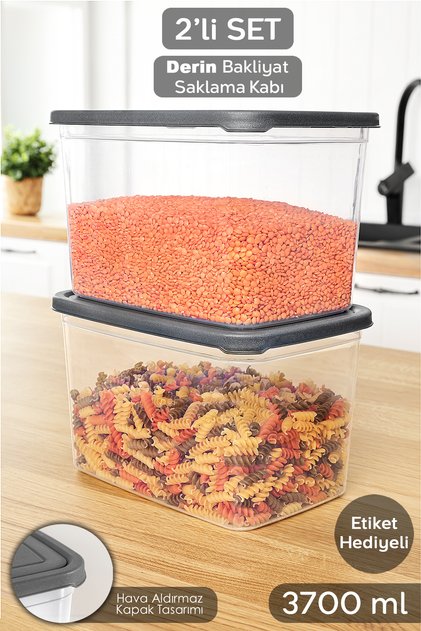 2 Pieces Deep Food Storage Container with Labels - Legume Sugar Flour Container Food Storage Box 3700 ml Transparent