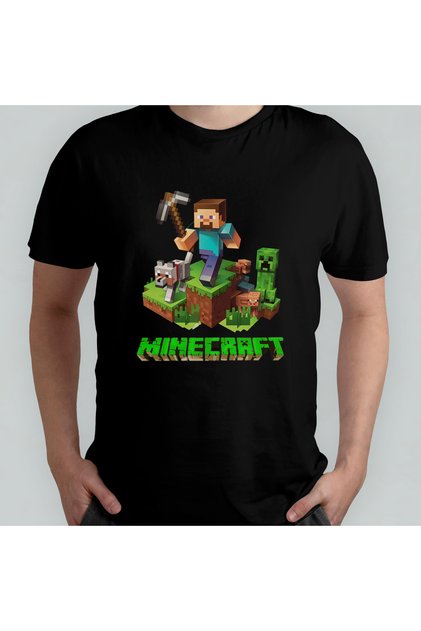 Minecraft Unisex %100 Pamuklu Bisiklet Yaka T-Shirt Model 2