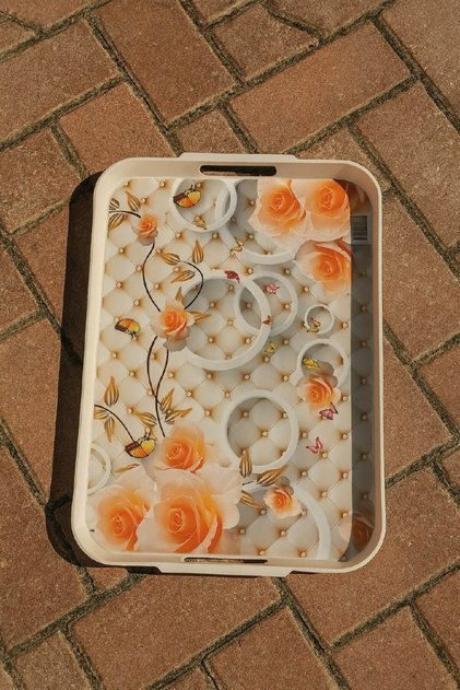 Jumbo Boy Desenli Plastik Çay Tepsisi 38x30 Cm Dikdörtgen Kahve Sunum Lokanta İş Yeri Çay Ocağı