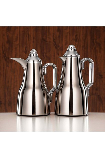 Almarjan Vacuum Flask Set Metal Body Nickel Finish 0.7 L + 1 L (FG 814-070/100 ALLNI) – Elegant Se