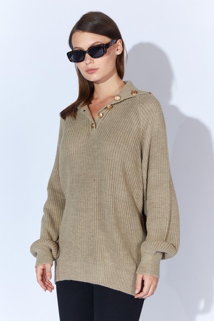 Women's Mink Shawl Collar Buttoned Knitwear Sweater