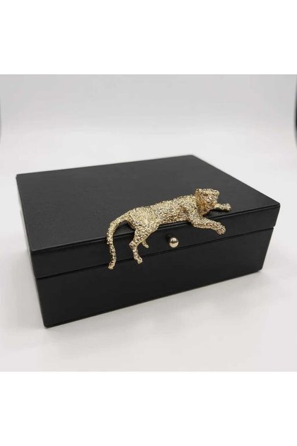 Dekoratif kutu jaguar detaylı , Deri kutu