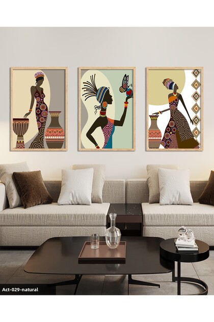 Ethnic African Women 3 Piece Wooden Framed Painting