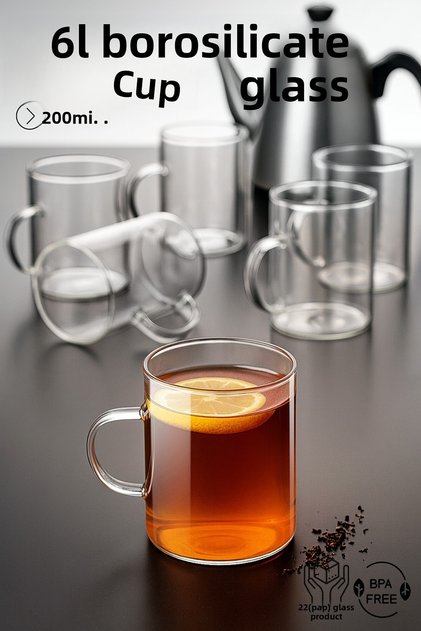 Set 6 căni din sticlă borosilicată - 200 ml, rezistente la căldură și frig