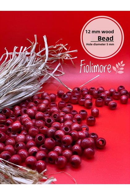 12 mm Red Wooden Beads (50 Gr 87 Pieces) Hole Diameter 5 mm Macrame Bag Bracelet Jewelry Board