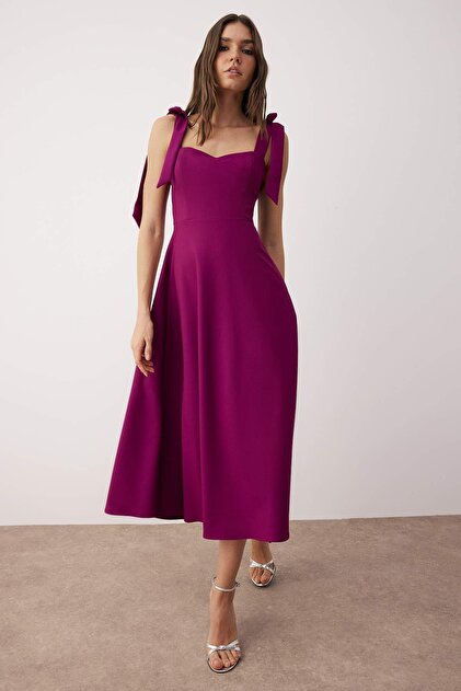 Trendyol Collection Plum A-Line Suspender Tie Detail Woven Midi Stylish  Evening Dress Night Graduation Dress Tprss24El00251- Trendyol