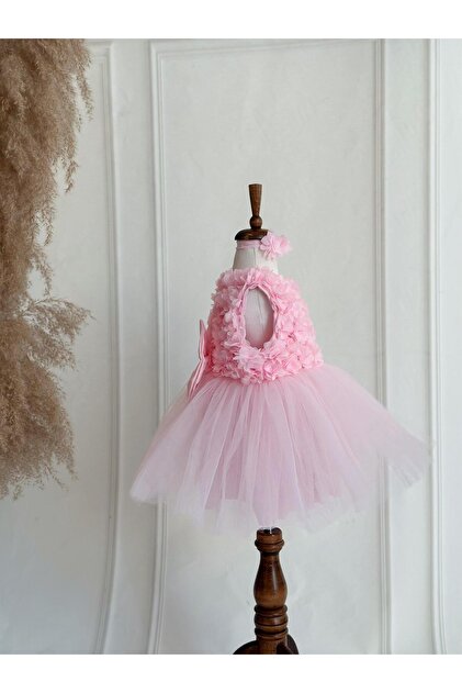 Hobidik Children's Light Pink Chiffon Floral Fluffy Dress- Trendyol Hobidik Children's Light Pink Chiffon Floral Fluffy Dress- Trendyol