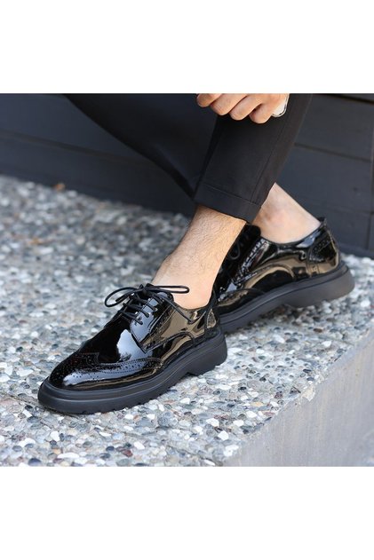- Black Leather Lace-Up Men's Casual Shoes 101-7083-H1085