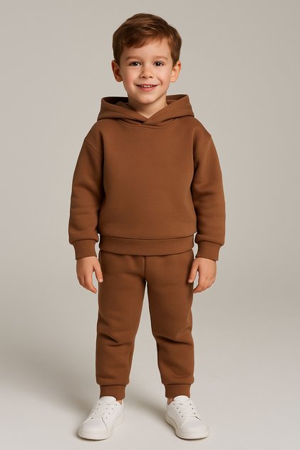 Children's Hooded Oversize 3 Thread Thick Furry Inside, Top and Bottom Set for Baby Kids Tracksuit