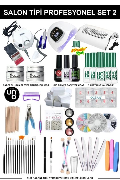 Kalıcı Oje - Protez Tırnak Seti Salon Set:2 (MAKİNE JEL SÜS FIRÇA FULL PARÇA) Uno Kalıcı Oje