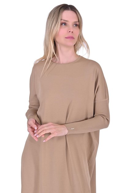 Cuff Sleeve Knitwear Dress Camel