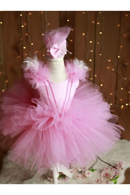 NA ADDESIGN Girl's Pink Fluffy Tulle Cotton Candy Tutu Dress- Trendyol