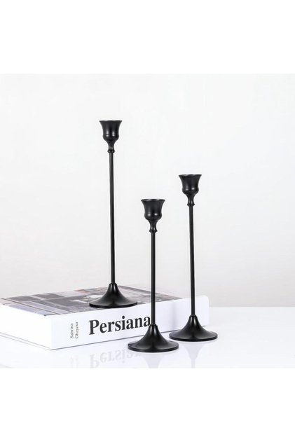 Black Candle Holders Set of 3 for Taper Candles Decorative Candlestick With Anti-Slip Base