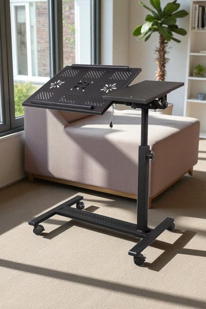 Tilt and Height Adjustable Caster Mouse Compartment Wheel Fan Laptop Stand
