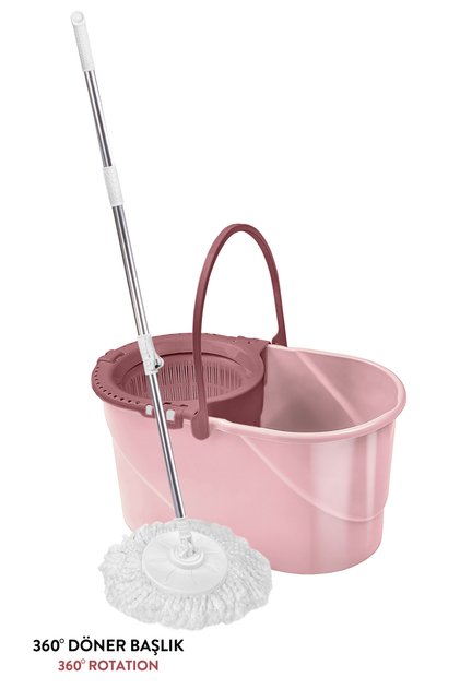 Eko Balerina Otomatik Sıkma Temizlik Seti, Döner Başlıklı Mikrofiber Temizlik Mop Seti F187 Pembe