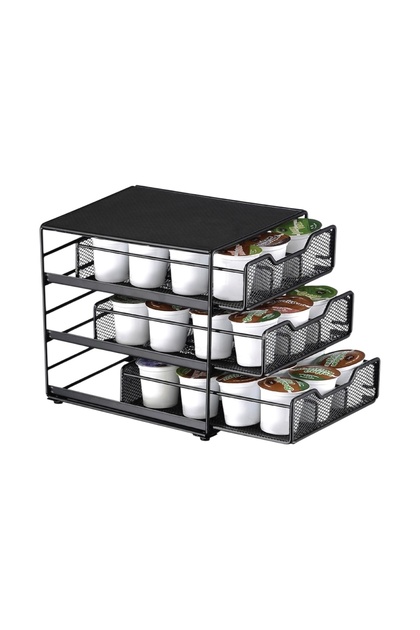 Three-tier coffee capsule holder organizer, holds 36 capsules, modern metal design, model DLC-38732