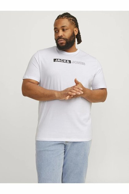 Men's White Jjecorp Logo Tee Play Ss O-N Noos Pls Plus Size T-Shirt 12243630-White