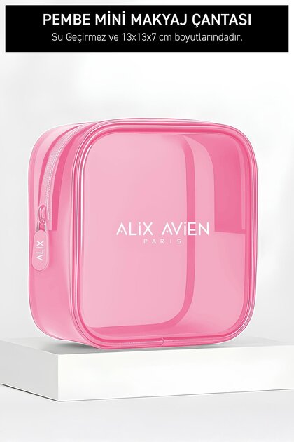 Alix Avien Pembe Mini Makyaj Çantası - Pink Cosmetic Bag - Fiyatı