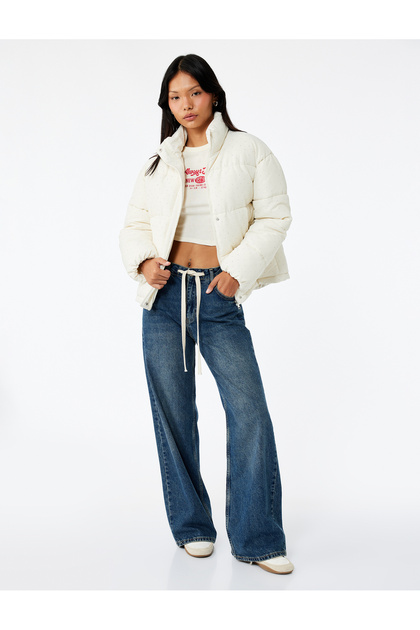 Štandardné džínsy so šnurovaním v páse a širokými nohavicami - Wide Leg Jeans