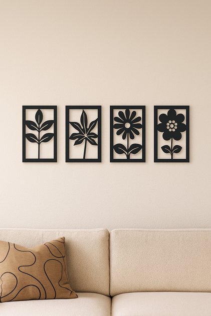 4'lü 20X33 TABLO MODERN ÇİÇEKLİ TABLO SALON EV OFİS MUTFAK SÜSÜ DUVAR DEKORASYONU EV DUVAR SÜSÜ