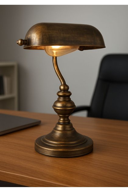 Tasarım Banker Masa Lambası Dekoratif Masa Lambası Retro Masa Siyah Sarı Patine