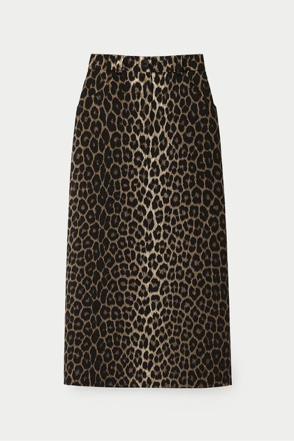 Leopard Patterned Gabardine Skirt