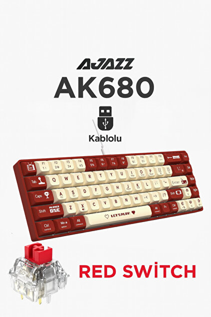 Ajazz Ak680 Kırmızı Switch Hot-swap Kablolu Mekanik Oyuncu Gaming