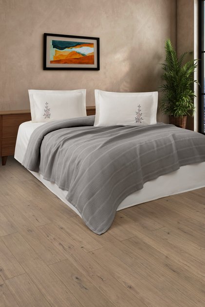 Single Person 3-Piece Embroidered Waffle Woven Pique Set - Gift Honeycomb Pique Legacy - Gray