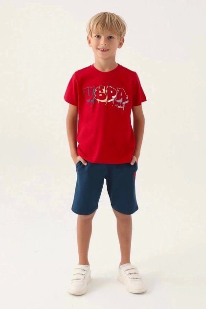 U.S. Polo Assn Licensed Graphic Written Red Boys' Bermuda Suit