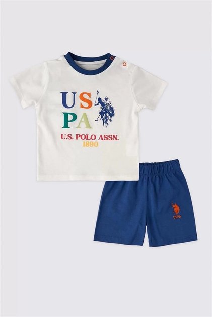 US Polo AssnBaby Boy 2-Piece Short Sleeve T-Shirt Set Cream/Blue USB1885