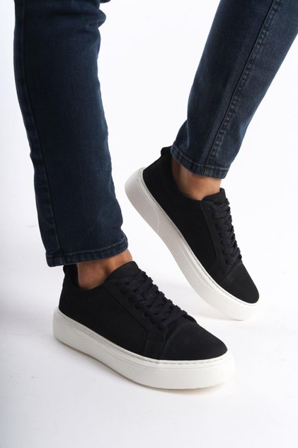 Genuine Leather Mbnbkm3-S Men's Nubuck Black Sneaker & Sports Shoes