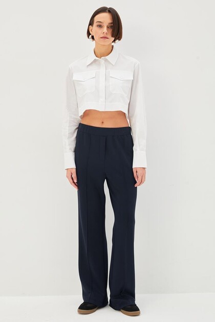 Nervürlü Wide Leg Beli / Lastikli Rahat Kalıp Örme Pantolon