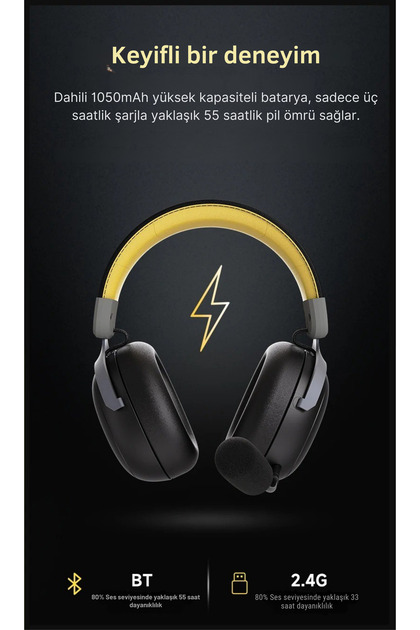 Ajazz AHM-08 MAX Kablosuz Mikrofonlu Oyuncu Kulaklığı 3Modlu