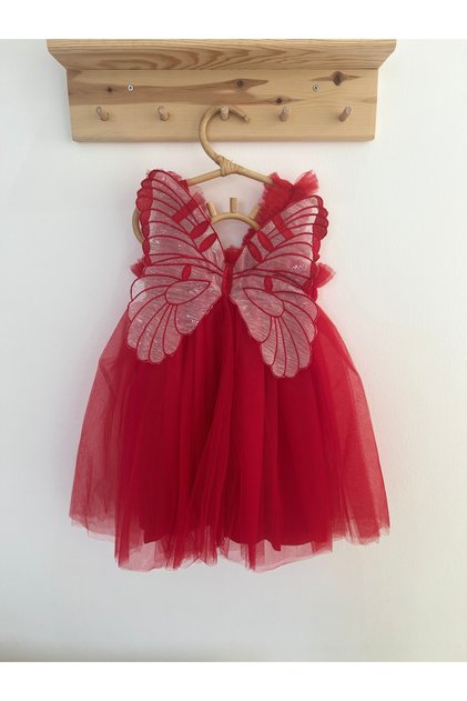 Baby Girl Children's Winged Birthday Party Wedding Special Day Tulle Lined Princess Dress