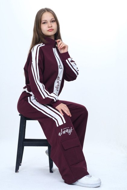 My Little Boy's Cicileri (8-16) Teenage Always Striped Girl's Set - Burgundy
